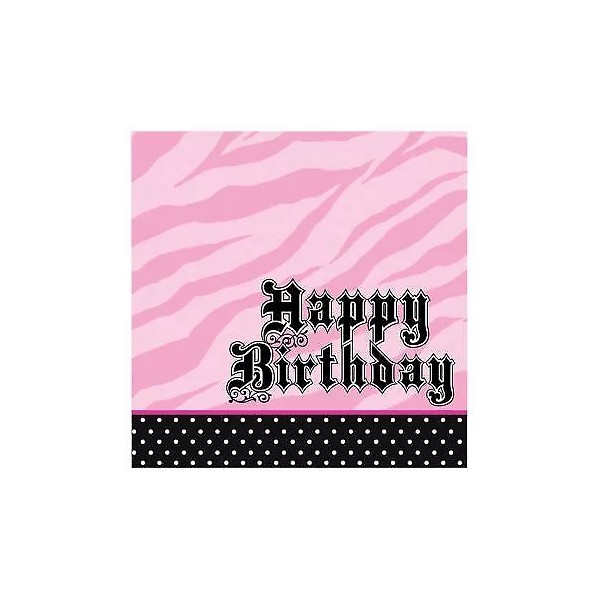 Creative Converting Happy Birthday Pink Zebra Print Lunch Napkins Paper