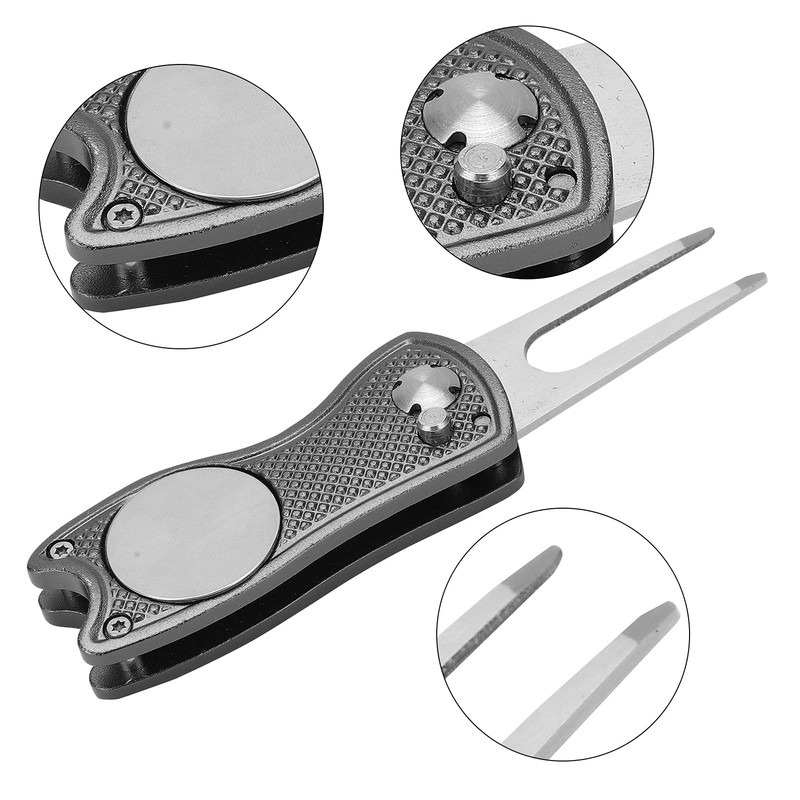Pwshymi Stainless Steel Golf Pitchfork Foldable Golf Divot Tool Switchblade