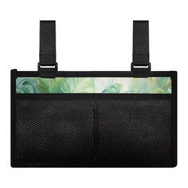 Luarisgur Green Leaves Wheelchair Side Bag Armrest Pouch Pattern Walker Electric Wheelchairs Accessories for Adults Seniors Wheelchair Bags to Hang on Side Armrest Hanging Bag for Wheelchair
