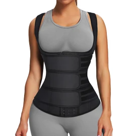 FeelinGirl Waist Trainer Vest for Women Lower Belly Fat Waist Trainer Corset Vest Cincher Latex Colombiana 3 Hooks L