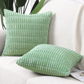 Madizz Pack of 2 Boho Striped Corduroy Throw Pillow Covers 24x24 inch, 60x60 cm, Green Soft Decorative Cushion Cover for Sofa Bedroom Pillow Shell