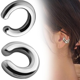 ZUWIJEQ Set of 2 Hoop Earrings, Ear Cuff Set for Women, Ear Cuff Earrings, Fake Earrings, Fake Earcuffs, Clip Earrings, Non-Piercing Fake Helix Cartilage Wrap Cuff Earrings, Women, Silver