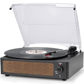 Vinyl Record Player with Speakers Vintage Turntable for Vinyls Records Belt-Driven Turn Table Support 3-Speed, Wireless Playback, Headphone, AUX-in, RCA Line LP Phonograph for Sound Enjoyment Black
