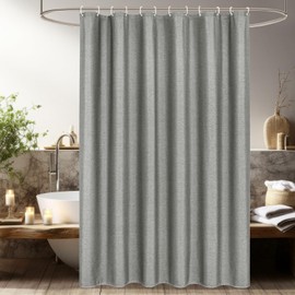 UFRIDAY Gray Linen Shower Curtain Fabric Weighted Water Repellent Heavy Duty Linen Shower Curtains for Bathroom with Hooks 72 x 72 inches,Grey Natural Linen Shower Curtain