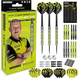 WINMAU Michael van Gerwen MvG Steeltip Gift Set - 50 Piece Darts Set with 4 sets of Shafts, 4 sets of Flights plus Accessories