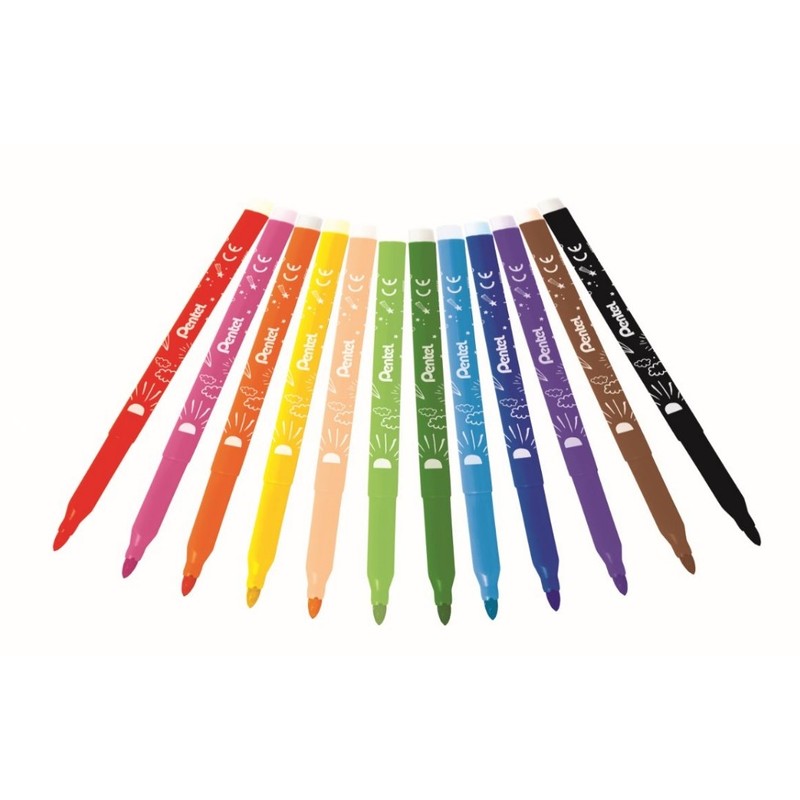 Pentel scs2e-12 Ultra Washable Ink Felt-tip Colouring Pens Assorted Colours