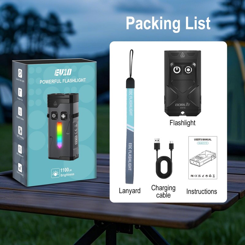 BORUIT EV15 EDC Flashlight Rechargeable, High Lumen LED Mini Keychain