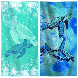 Genovega 2 Packs Oversized Beach Towel Set 36 x 72 in Large Big Pool Camping Swim Clearance Soft Towels Travel Essentials Accessories Must Haves Vacation Necessities Adult Gifts Green Turtles