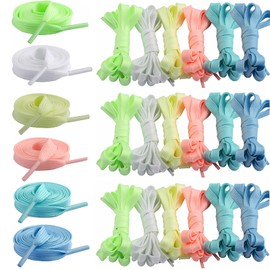 12 Pairs of 120 cm Fluorescent Laces, Luminous Sports Laces, Luminous Flat Laces, Flashing Laces, Colourful Boots, Laces, Glowwing for Party or Dancing (6-Colour), Green, White, Light Yellow, Pink,