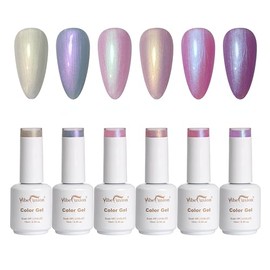 VibeFusion Juego de esmaltes de uñas de gel iridiscente de perlas brillantes 6x15ml | HEMA libre de TPO sin ácido empapado UV LED luminoso edificable 