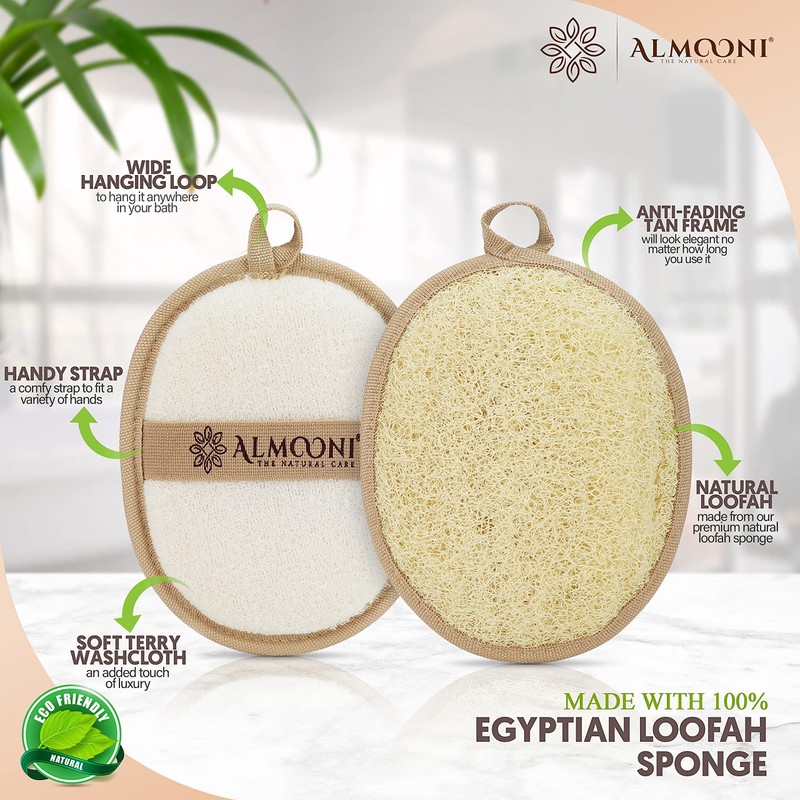 Almooni Natural Loofah Exfoliating Body Scrubber, Made with Natural Egyptian