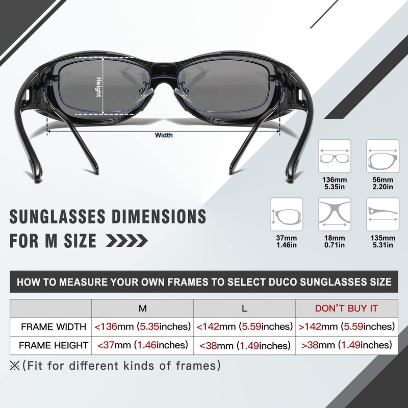 DUCO Wraparound Fitover Glasses Polarized Wear Over Sunglasses for Men