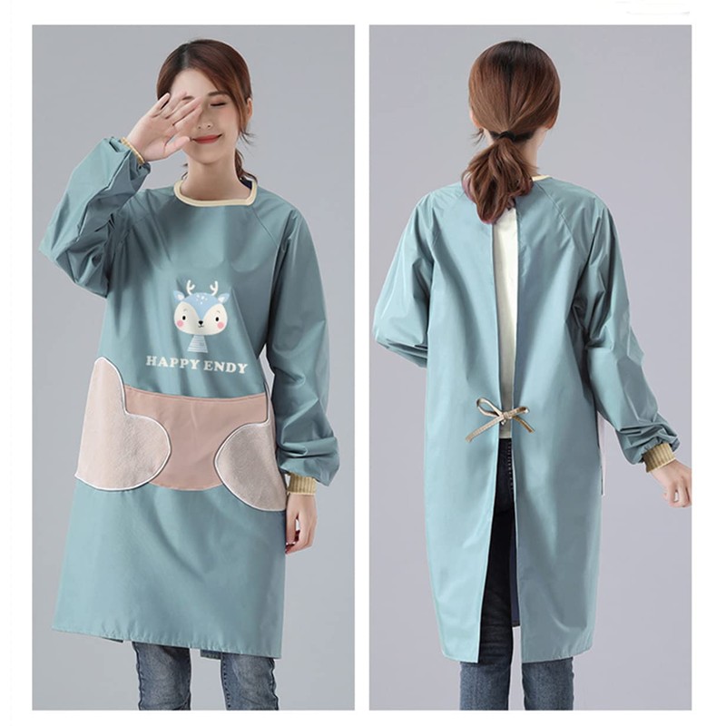 NAN Wind Women Kitchen Apron with Big Pockets,Long Sleeves Waterproof
