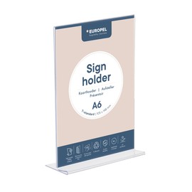 OPUS 2-Sign Holder, T-Standard, A6, Crystal Clear Acrylic, Portrait, 350055.