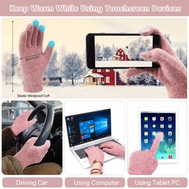 ZASFOU Women's Winter Beanie Hat Scarf Touchscreen Gloves Set Warm Winter Hat Loop Scarf Tube Scarf Winter Gloves Christmas Gift for Women, Pink / red