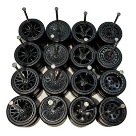 8 Set 1/64 Wheels, 1 64 Wheels and Tires Set with Rubber Tires and Simulation Hub Suitable for Modifications and Upgrades 1/64 Diecast Cars Model(Diameter 0.44inch/11.2mm) (Black)