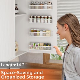 Spice Rack Wall Mounted, 4 Pack Pantry Door Organizer & Hanging Storage Baskets Organizer Wall Mount, Large Capacity Metal Spice Shelf for Kitchen Cabinet, Pantry Doors, Bathroom, Shower, Home Decor