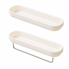 Adhesive Shower Caddy 2-Pack, Shower Shelves with Towel Bar, Cream