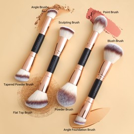MAGEFY Makeup Brushes 12Pcs with Bag, Double-End Multi-functional for Foundation Powder Blush Eyeliner Eyeshadows brushes with Gift Box,Blackgold