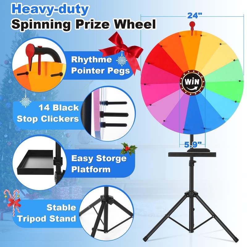 AugFir 24-inch Spinning Prize Wheel, Ajustable 37"-65" Height Spinning Wheel,