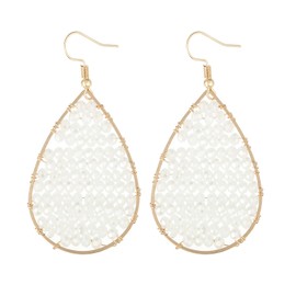 Winssigma Turquoise Teardrop Earrings, Boho Colorful Beads Gold Hoop Earrings for Women Bohemian Jewelry(Teardrop White Crystal)