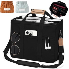YCQPET Canvas Tote Bag for Women,Women's Bags Crossbody Bags with Compartments for Work & College Laptop Laptop Tote (Black)