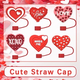 8PCS Jesus Straw Covers Cap For 9-10mm Reusable Straw Topper Tip Compatible 30&40OZ Cups, Cute Dust-Proof Lid (Heart-6PCS)