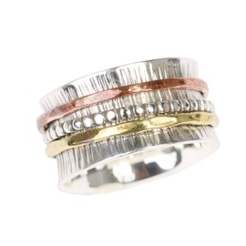 ENERGY STONE 925 Sterling Silver Fidget Ring | Women Spinner Ring | Beautiful Imperfection | Freeform Folded Silver Shinning Bright and Uninhibitedly | Be Yourself | Centering Spins | Size 11