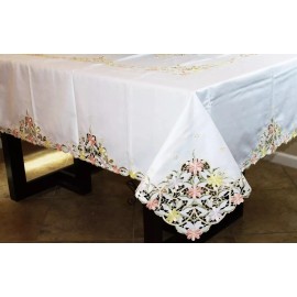 Grantlinen Elegantlinen Embroidered Embroidery Daisy Flower Cutwork Tablecloth 54x72"
