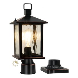 ZILLSEA Dusk to Dawn Outdoor Post Light, Hardwired Oil-Rubbed Bronze Pole Lantern with Pier Mount Base, Water Ripple Glass, Waterproof Lamp Post Light Fixture for Driveway, Pathway, Garden, 1 Pack