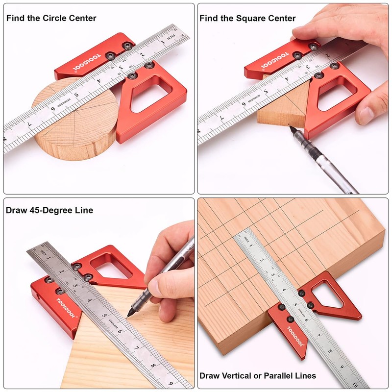 TOOLCOOL Circle Center Finder Tool Woodworking Centering Tool 45 Degree