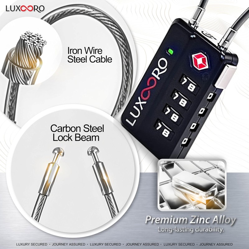 LUXOORO Tool-Less TSA Approved Luggage Lock with Alert Indicator, 4-Digit