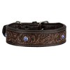 Michur Antonio Leather Dog Collar Brown Leather with Blue Stones
