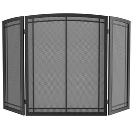 FireBeauty Fireplace Screen 3 Panel Wrought Iron Black Metal 48"(L) x30(H) Spark Guard Cover (Modern)