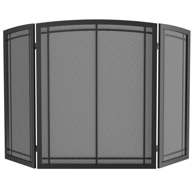 FireBeauty Fireplace Screen 3 Panel Wrought Iron Black Metal 48"(L)