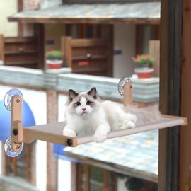 Cat Window Bed for Large Cat, 40LB Load Capacity Wood Cat Window Perch Heavy Duty, Cat Bed Window Hammock Shelf Suction Cups, Cordless Window Seat Indoor Cat Sunbathing and Resting, Foldable & Durable