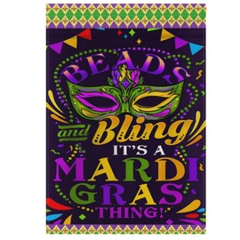 Mardi Gras Garden Flag 12x18 Double Sided, Mask Beads Confetti Feather House Flags, Fleur de Lis Outdoor Flag Banner, New Orleans Holiday Yard Flags, Masquerade Party Decorations
