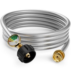 NUPICK 12FT Propane Hose with Gauge, Propane Hose Adapter 1lb to 20lb, Stainless Steel Propane Adapter Hose for Buddy Heater, Weber Q, Coleman Camping Stove, Protable Grill