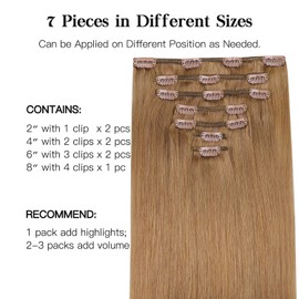 HOTBANANA Human Hair Clip in Hair Extensions, Bronde 120g Clip in Hair Extensions Real Human Hair Straight Remy Hair Clip in Hair Extensions 14 Inch 7pcs