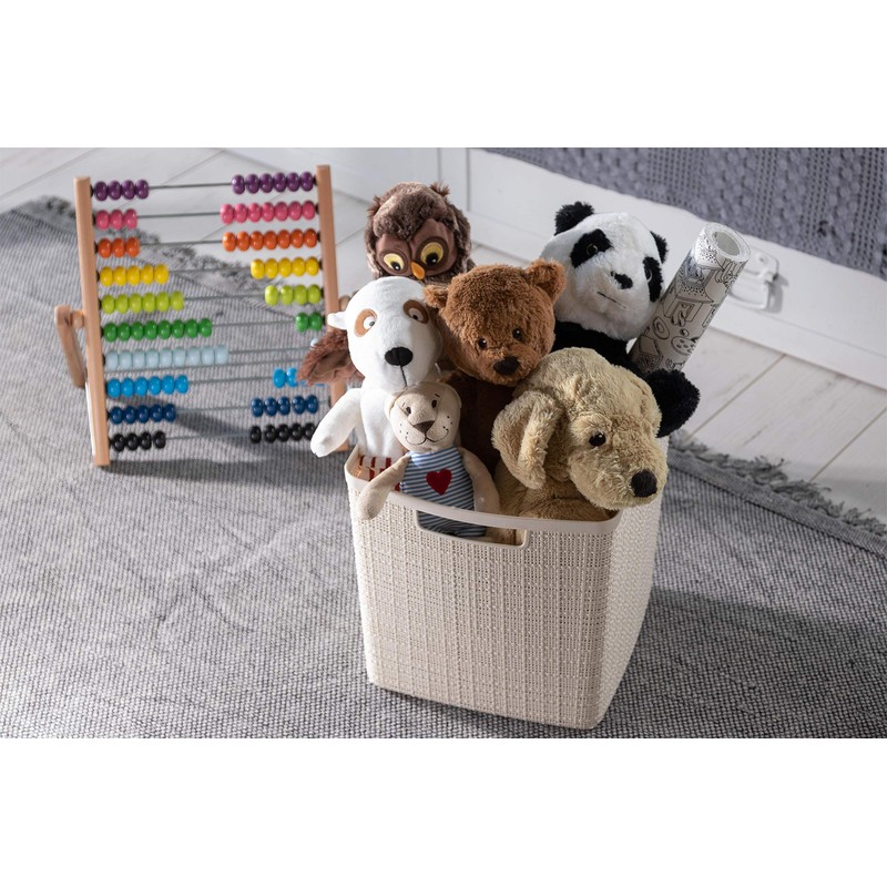 Curver Basket Jute 100% Plastic Recycled Rectangular, White Red, L: