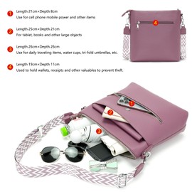 JSDOST Handbag Women's Medium Shoulder Bag Women's Large Crossbody Bag Women's Vegan Leather Shoulder Bag Women with Many Compartments, purple