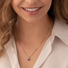 PEORA 14K Yellow Gold Amethyst with Diamond Pendant for Women, Genuine Gemstone, Heart Shape Solitaire, 6mm, 0.75 Carat total, Real Amethyst Necklace, w/Jewelry Box, For Gifts & Everyday Wear