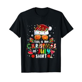 My Christmas In July Shirt Santa's Hat Sunglasses Beach T-Shirt, black