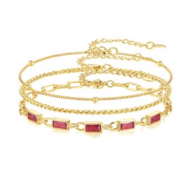 Gold Birthstone Bracelet for Women, 18K Gold Plated Layered Jewelry Bracelet Set, Women Dainty Stackable Bracelets Link Paperclip Chain Valentines Day Gift for Women