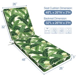 LVTXIII Outdoor Chaise Lounge Cushion, 80 x 26 x 3 Inch Patio Water-Repellent Lounge Chair Seat Cushions for Pool Side Use, Swaying Palms Green