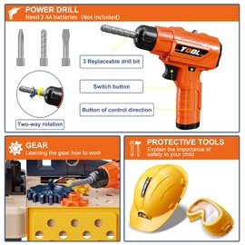 Kids Tool Bench - Kids Tool Set with Electric Toy Drill and Realistic Tools,78 Piece Toddler Tool Set Pretend Play for Toddlers 3-5,Boy Toys Age 5-6 Years Old