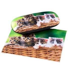 FEFI - Hard Case for Glasses Kitten with Fine Microfibre Cover and Matching Cloth, multicoloured