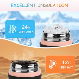 YCTMALL - Botellas de agua aisladas de acero inoxidable de 15 onzas con popote y asa, taza de café de viaje, taza de café a prueba de fugas, taza de agua deportiva sin BPA (rosa)