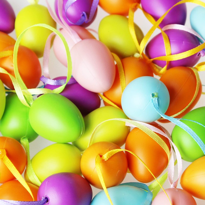 Kamaca Pack of 96 Colourful Easter Eggs Plastic with Ribbon