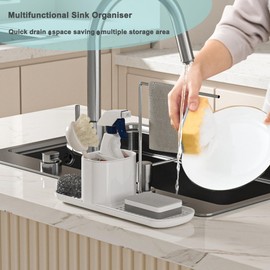 ZWCEGND Sink Tidy Caddy, Sponge Holder for Sink Area Organiser, Washing up Soap Caddy, utensil storage holder for Countertop